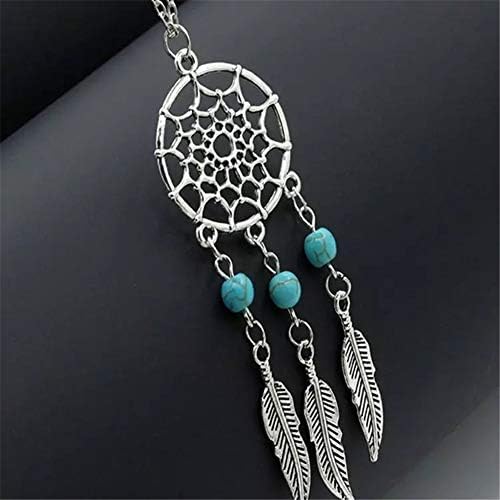 ZBOMR Bohemian Dream Catcher Necklace Charm Feather Turquoise Beads Long Chain Necklace Jewelry For Women Girl Gifts