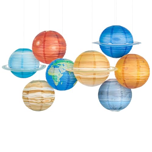 Image of 8 Pcs Solar System Planet Paper Lanterns, 12 Inches Large Paper Lantern Planets Hanging Lanterns Space for The Room Ceiling Classroom Birthday Party Decorations