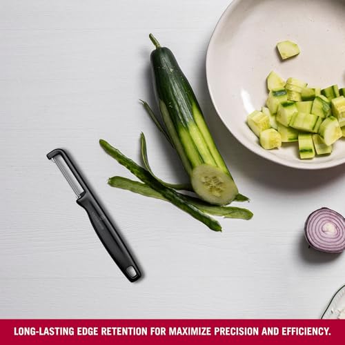 Image of Victorinox Swiss Made Stainless Steel Swiss Classic Double-Edge Iota Serrated Peeler for Professional and Household Kitchen, Black, Soft Skin Fruit & Vegetable Peeler | 6.0943.3