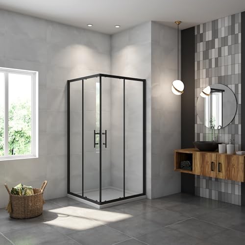 AICA Mampara de Ducha Cuadrada Corredera Perfil Negro mate Vidrio Antical 6mm (780-800) x(780-800) x1900mm