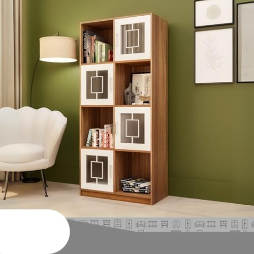 Image of Cube Polycarbonate Sheet Engineered Wood Open & Closed Bookshelf | Display Unit | Open 4 Shelves & 4 Door Cabinet Storage for Home & Office|1 Year Warranty (Finish - Leon Teak, Knock Down)