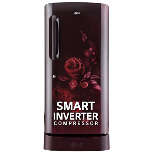 Image of LG 215 L 5 Star Inverter Direct-Cool Single Door Refrigerator Appliance (GL-D221ASEZ, Scarlet Euphoria, Base stand with drawer & Smart connect, 2022 Model)