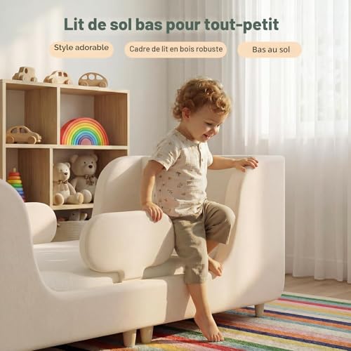 Lit enfant 140x70 barrière amovible rembourré Meulbaty