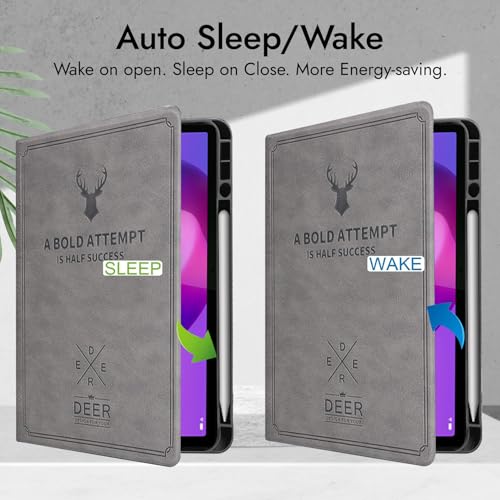 Image of Robustrion Cover for Lenovo Idea Tab Plus 12.1 inch Cover Case with [Pencil Holder], Deer Flip Cover Case for Lenovo Idea Tab Plus Tablet Cover [Auto Sleep Wake Support] - Grey