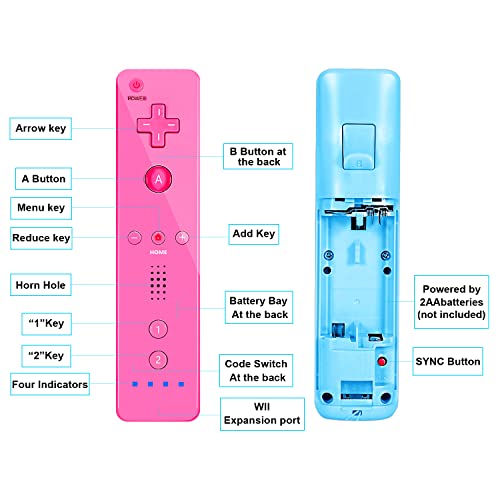 Nc Wii Controller 2 Pack, Replacement For Wii Remote Controller,Compatible With Nintendo Wii/Wii U, With Silicone Case And Wrist Strap. (Blue+Pink) #TOP2
