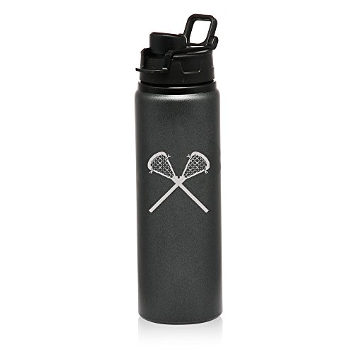 MIP 25 oz Aluminum Sports Water Travel Bottle Lacrosse Sticks (Charcoal)