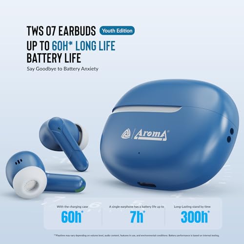 Image of AROMA TWS6 Sync V5.4 Upto 55Hr Playtime*, ENC, Dual Paring, Fast Charging, Heavy Bass Bluetooth