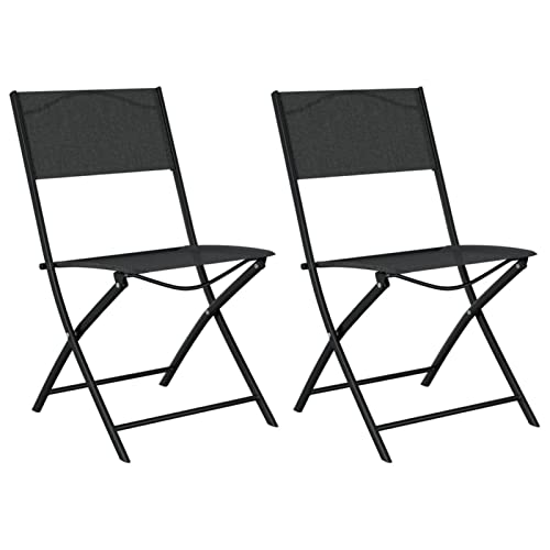 Homgoday Sillas de jardín Plegables 2 Unidades Acero y textilene Negro sillones de Jardin sillas Jardin Exterior sillas terraza Exterior sillas Modernas Jardin