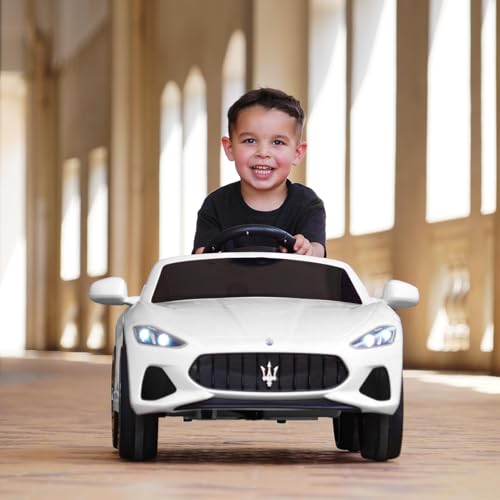 Joywhale 12V Kids Ride on Car Licensed Maserati Battery Powered Electric Vehicle for Ages 3-6, with 2.4G Remote Control, Metal Suspension, Safety Belt, Bright Headlights, Music & FM, White, DP-M02L - Thumbnail 2