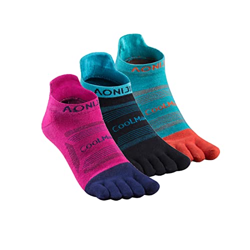 AONIJIE Pack of 3 Sports Socks Athletic Five Toe Socks for Men Women Running Hiking Wicking Crew Low Cut S M L Sizes