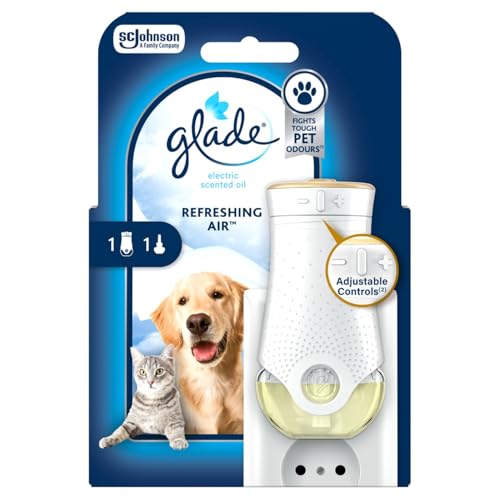 Glade Ambientador Eléctrico Líquido Regulable Mascotas, Dura Hasta 120 Días, con Aceites Esenciales, 1 Difusor + 1 Recambio