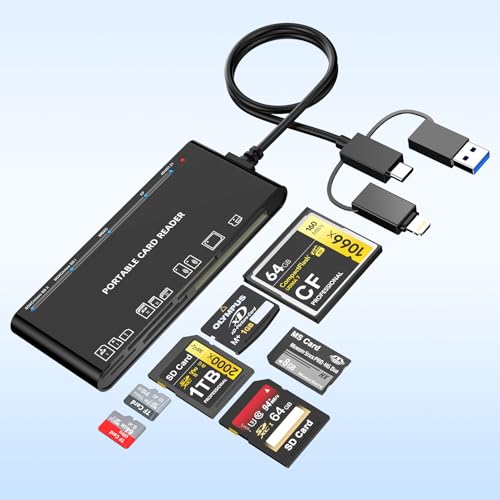USB3.0 SD Card Reader - 7 in 3 XD/MS/TF/CF/SD Card Reader for iPhone/PC/Android/Lightning Device, 5Gbps High-Speed Multi Memory Card Reader USB C Lightning OTG Adapter Simultaneously Read/Write