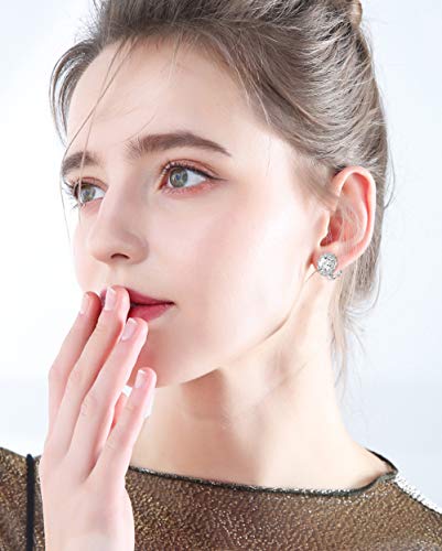 Florideco 3Pairs 14K White Gold Plated Cubic Zirconia Clip On Earrings For Women Halo Cz Pearl Non Pierced Stud Earrings Ear Clip Set #TOP1