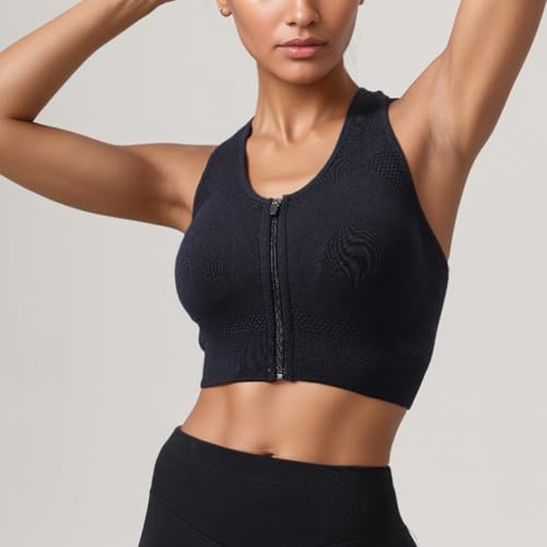 Racerback Padded Sports Bra for Women - Medium Support Zipper Front Workout Bra4
