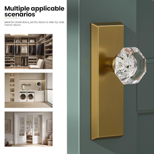 Image of Antique Crystal Dummy Door Knobs Interior, 2 Pack, Antique Brass