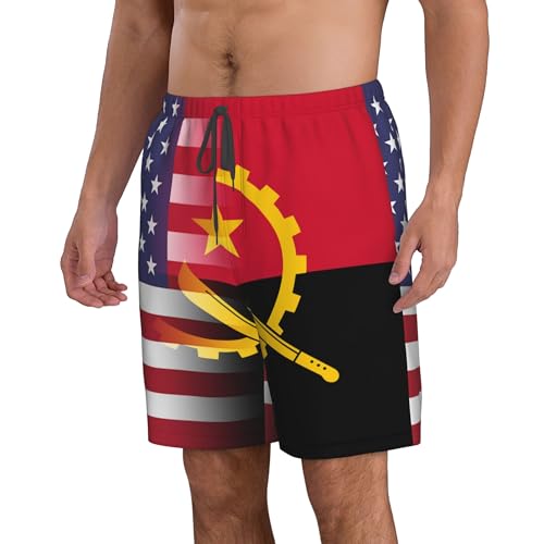 American Flag and Angolan Flag Mens Casual Beach Shorts Maritime Surf Swimming Trunks4
