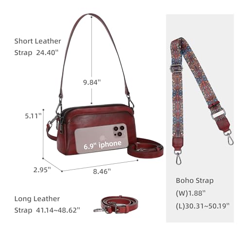 Iswee Leather Purses for Women Small Cossbody Bags Multi Pockets Shoulder Purse Vintage Satchel Bag Daily Travel Purses3