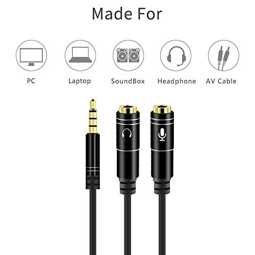 Image of Verox 3.5mm 4 Pole Gold Plated 1 Male to 2 Female Audio Mic Splitter Extension Cable Y Splitter Mic and Audio for Pc, Laptop, Mobile Phone, Ps4 (30 Cm)-Black