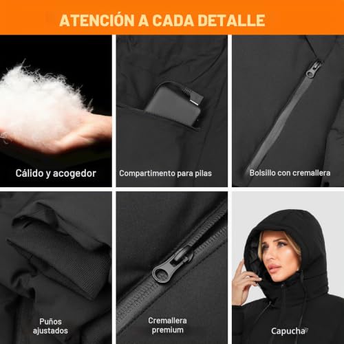 Miniatura 3 de Chaqueta Calefactable Con Capucha,Hombres Ropa Abrigada De Invierno Con 3 Niveles De Calefacción,Puerto De Carga Usb,Mujeres Abrigos Impermeables Para Trabajo Al Aire Libre Esquí Montar Motocicleta