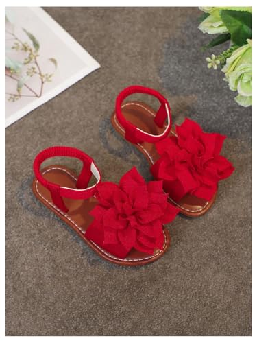 OYOANGLE Girl's Floral Appliques Ankle Strap Flat Sandals Summer Beach Shoes4