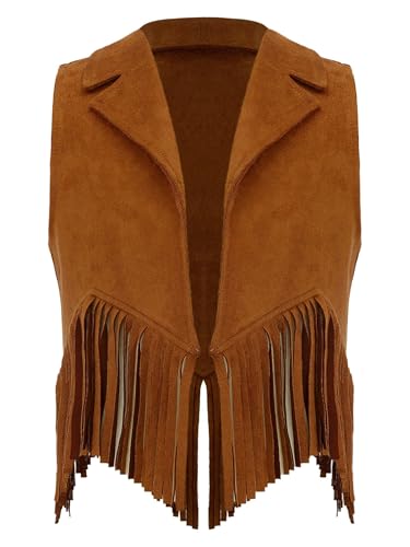 Kids Boys Western Cowboys Tassel Waistcoat Open Front Fringed Vest Sleeveless Suede Jacket for Halloween Carnival