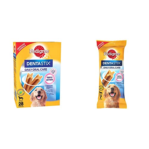 Pedigree Dentastix Large Breed (25 kg+) Oral Care Dog Treat (Chew Sticks) (28 Sticks) 1.08kg and Dentastix Large Breed (25 kg+) Oral Care Dog Treat (Chew Sticks) (7 Sticks) 270g Weekly Pa
