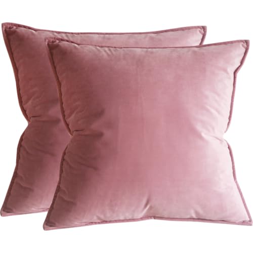 Lutanky Pink Velvet Cushion Covers 18 x 18 Inch Decorative Square Throw Pillow Covers (Pack of 2) Soft Flanges Pillowcases for Sofa Bedroom with Invisible Zipper 45cm x 45cm
