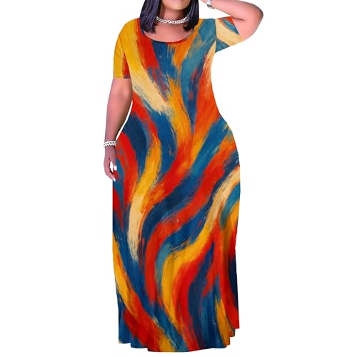 Image of PinkPatty Plus Size Dress for Women Casual Crew Neck Short Sleeve Maxi Dress Oversized Summer Beach Dresses with Pockets