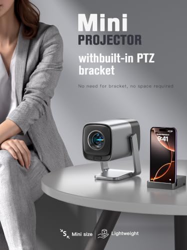 Image of [2800 ANSI & Auto Focus]Silver Smart Mini Projector with WiFi and Bluetooth, XuanPad 4K Support Movie Projector, Portable Native 1080P Outdoor Projector with 360 Stand