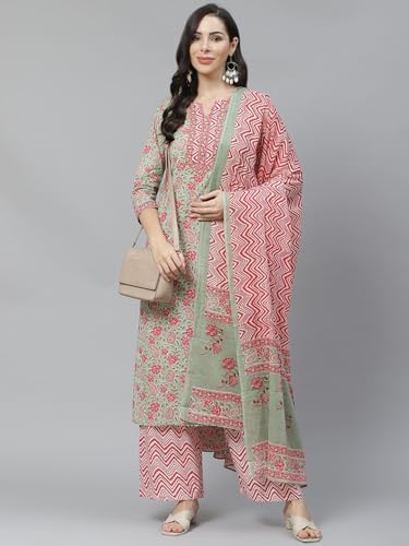 Image of Nermosa Women Printed Kurta and Pant Set with Dupatta | Kurta Set with Dupatta |