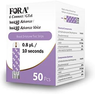 FORA6Connect/Test N’Go Advance Voice Blood Ketone Test Strips - 50 Count, Ideal for Keto Diet and Ketosis Monitoring