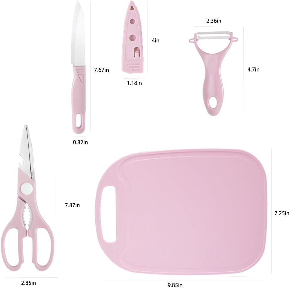 Mini Travel Cutting Board Set, 4 Pcs Portable Mini Camping Plastic Cutting Board & Knife, Fruits & Vegetable Peeler Scissors(Pink) - Image 6
