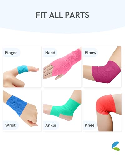 Image of FriCARE Self Adhesive Bandage Wrap, Medical Tape in First Aid Kit, Vibrant | Elastic Cohesive Bandages for Sports /Vet /Wrist Ankle Wounds, 2 Inches X 5 Yards, Latex-free 6 Rolls