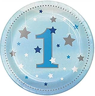 Creative Converting PC322230 One Boy Dessert Blue Twinkle Little Star 1st Birthday Lunch Paper Plates-8 Pcs
