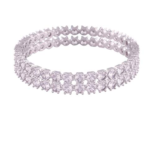 I Jewels Silver Plated Indian Wedding Bollywood CZ American Diamond Designer Brass Kada/Bangles Set Jewelry for Women Set of 23