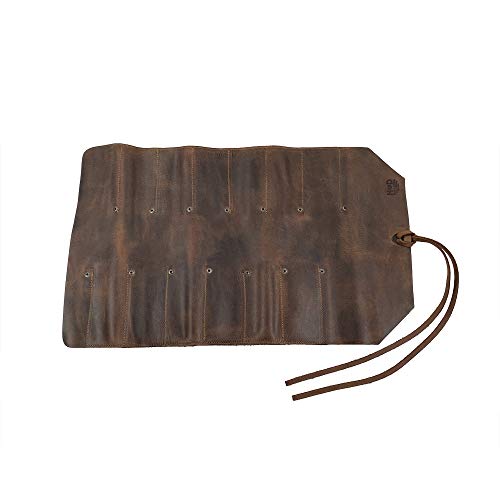 Hide & Drink, Leather Big Tool Roll Up Bag (12 Slots), Portable Carry On Pouch, Workshop Storage, Woodworking Tools Organizer, Vintage Style, Handmade (Bourbon Brown) #TOP1