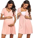Ekouaer Womens, Labor/Delivery/Maternity/Nursing, Short Breastfeeding Nightgown Nightshirt for Hospital, Pink, XX-Large