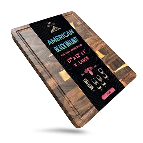 Image of Walnut Wood End Grain Cutting Board for Kitchen with Juice Groove, Inner Handles, Heavy-Duty Butcher Block, Wooden Chopping Board, Charcuterie Boards 17 inch x 12 inch x 1 inch (17 inch x 12 inch x 1 inch)
