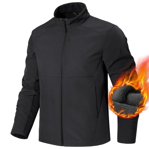 FREE SOLDIER Men's Waterproof Softshell Jacket Lightweight Fleece Lined Jacket Outdoor Hiking Windbreaker