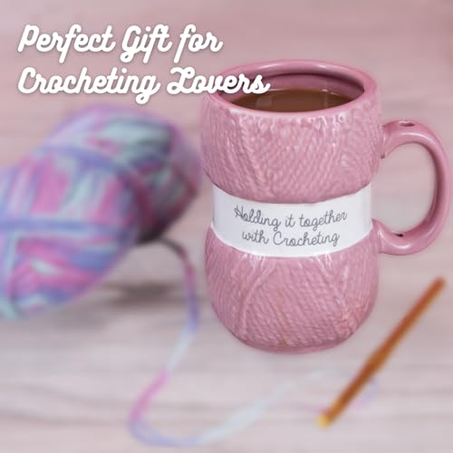 Boxer Gifts Crochet Gifts Mug - Realistic Ball of Wool Yarn Detailing - Novelty Crochet Accessories - Funny Crocheting Gifts for Women and Crocheters On Birthday & Christmas, Pink