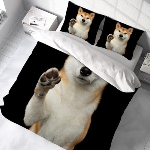 NIOYNJIS Bettwäsche Set 100% Baumwolle ist,Porträt eines süßen Shiba Inu-Hundes. Sieht freundlich aus, gibt Pfote,und allem auch für Personen mit Hautsensibilisierung empfohlen 200x228cm