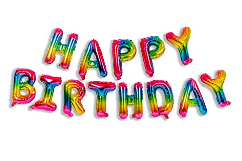 Collect Present Rainbow Birthday Party Decorations for Girls and Boys – Inflatable Happy Birthday Banner with 20 Party Hats and 20 Party Blowers – Includes Inflation Straw and Hanging Ribbon