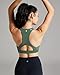 QUEENIEKE BareFlow Sports Bras for Women V-Neck Medium Support Raceback Phone Pocket Bra Removable Cups Yoga Workout Tank Top (Hazy Green, Large)