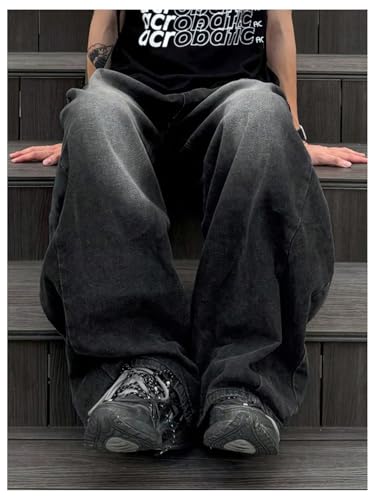 Verdusa Men's Grunge Wide Leg Baggy Jeans Vintage Denim Pants with Pockets4