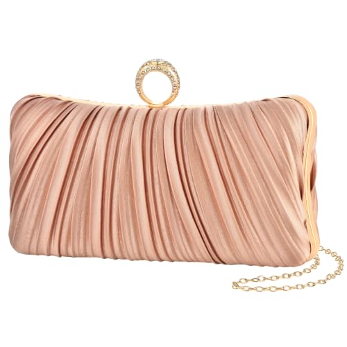 Image of Fashion Women's Evening Bags, Gold Silk Luxury Handbags with Chain Stylish Purses for Wedding Party