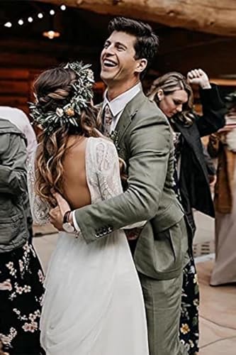 Women's Lace Long Sleeve Wedding Dresses for Bride Simple Wedding Dress A Line Backless Beach Bridal Gown RWD113