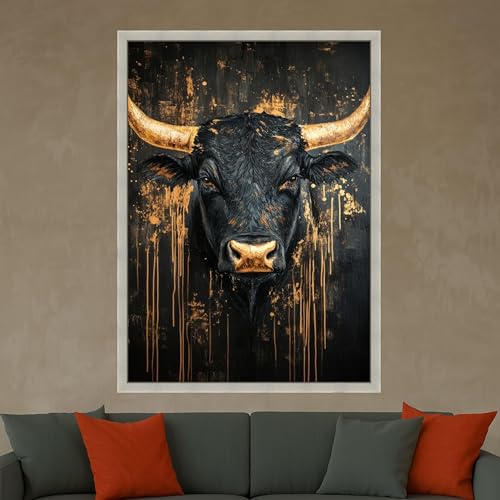 Tableau taureau noir abstrait pour dynamiser un mur blanc vide