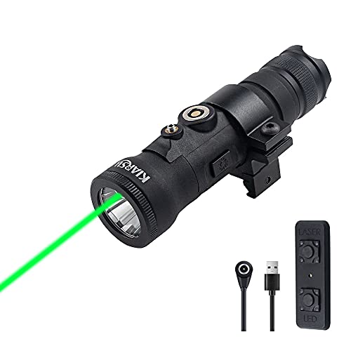 KIARSWE Green Laser Light Combo, Green Beam Tactical Flashlights for Rifle, 600 Lumens Weapon Light with Pressure Switch, USB Magnetic Rechargeable Picatinny Flashlight Laser Combo KIARSWE Green Laser Light Combo, Green Beam Tactical Flashlights for Rifle, 600 Lumens Weapon Light with Pressure Switch, USB Magnetic Rechargeable Picatinny Flashlight Laser Combo