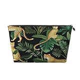 Ginfult Neceser de maquillaje con diseño de leopardo, guepardo y hojas de palma, impermeable, pequeño, portátil, para mujeres y niñas, de viaje