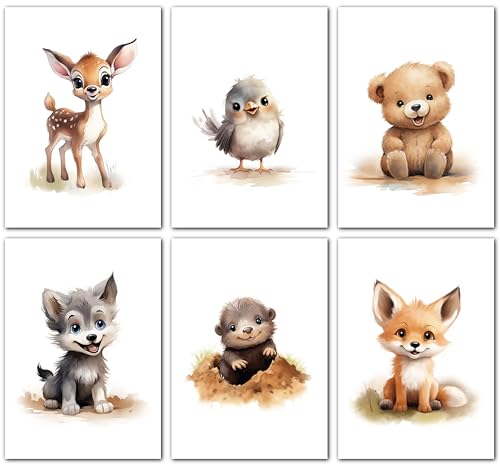 Lavema Images de décoration pour chambre de bébé - Poster A4 avec animaux de la forêt - Sans cadre photo - Images murales pour garçon et fille - Décoration de...
